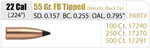 Nosler Varmageddon 22 55 gr/3,6 g FB Tipped 100 kpl