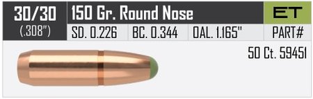 Nosler E-Tip 30/30 150 gr/9,7 g RN 50 kpl