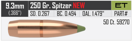 Nosler E-Tip 9,3 mm 250 gr/ 16,2 g 50 kpl