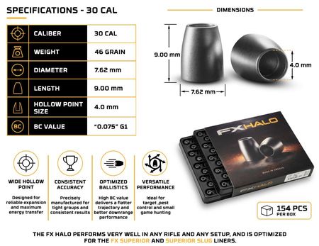 FX Halo 7,62 mm 46 gr 154 kpl
