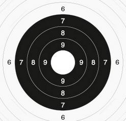 Harjoitustaulun keski, pistooli 25/50 m 100 kpl, valkoinen keskusta